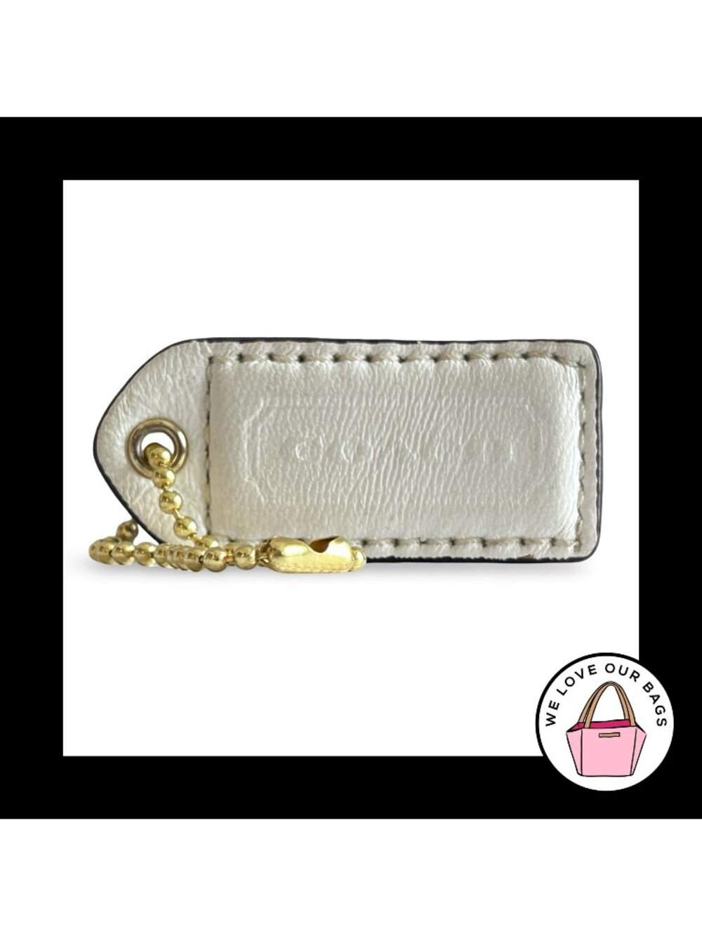 COACH Y2K VINTAGE Hang Tag 2" White Leather & Suede Bag Charm Keychain Fob Brass
